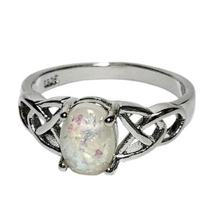 Elegant Silver Celtic Knot Ring with Opal Stone